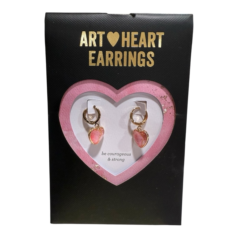 Art Heart Earrings - Be Strong & Courageous -Pink Hearts - Demdaco 100820047 NWT